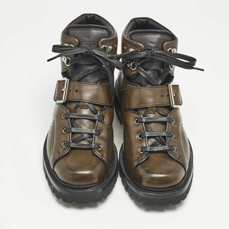 Pre Owned Berluti Brown/Black Leather Brunico 2 Ankle Boots Size 42