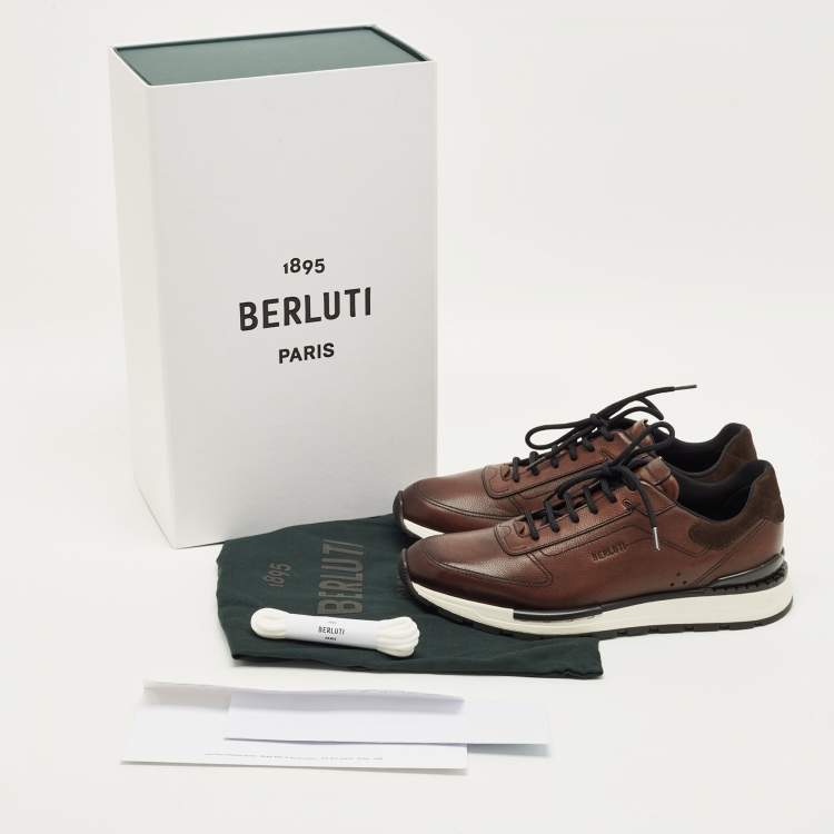 Pre Owned Berluti Run Track Size 41 Brown Leather and Suede Lace Up Sneakers