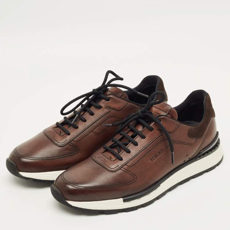Pre Owned Berluti Run Track Size 41 Brown Leather and Suede Lace Up Sneakers
