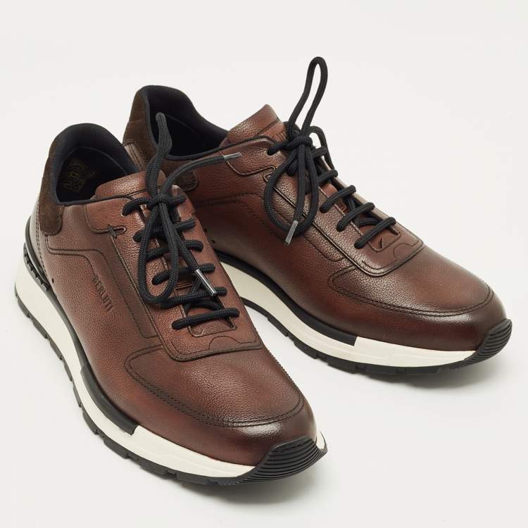 Pre Owned Berluti Run Track Size 41 Brown Leather and Suede Lace Up Sneakers