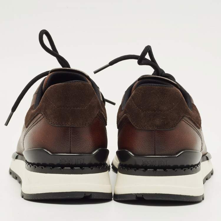 Pre Owned Berluti Run Track Size 41 Brown Leather and Suede Lace Up Sneakers