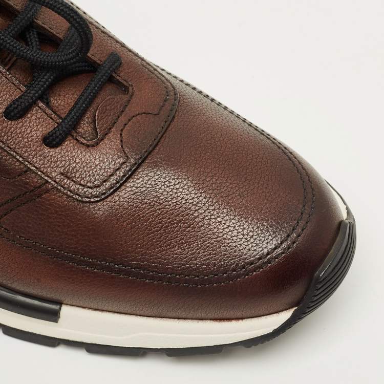 Pre Owned Berluti Run Track Size 41 Brown Leather and Suede Lace Up Sneakers