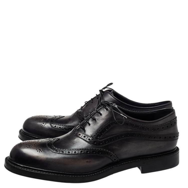 Pre Owned Berluti Dark Grey Brogue Leather Lace Up Oxfords Size 44
