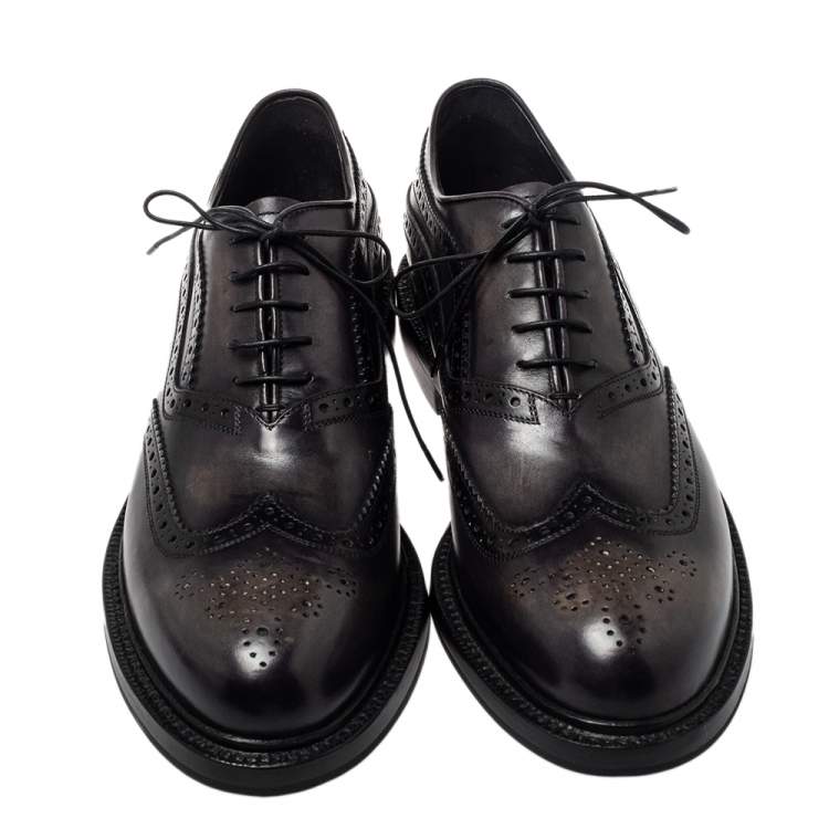 Pre Owned Berluti Dark Grey Brogue Leather Lace Up Oxfords Size 44