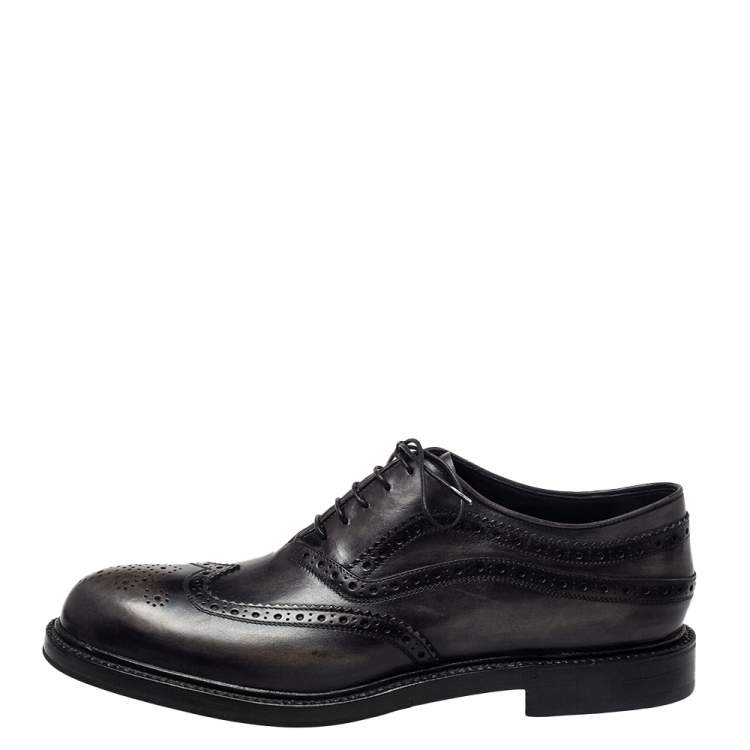 Pre Owned Berluti Dark Grey Brogue Leather Lace Up Oxfords Size 44