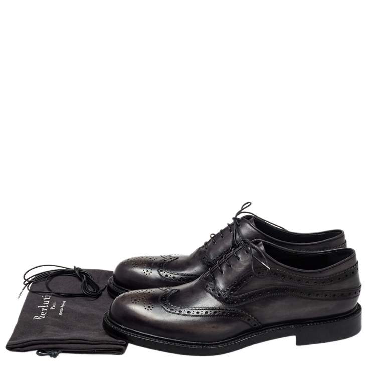 Pre Owned Berluti Dark Grey Brogue Leather Lace Up Oxfords Size 44