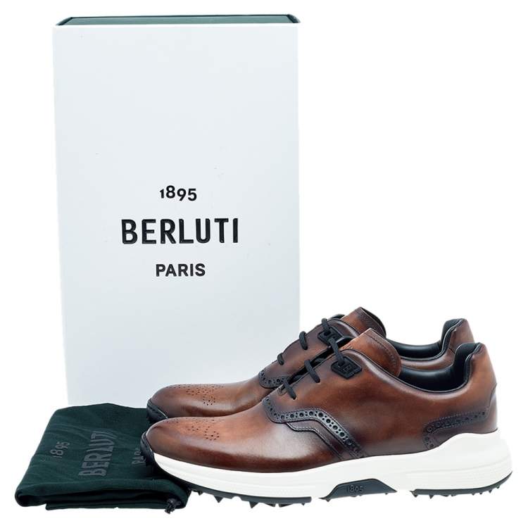Pre Owned Berluti Brown Leather Golf Brogue Low Top Sneakers Size 42