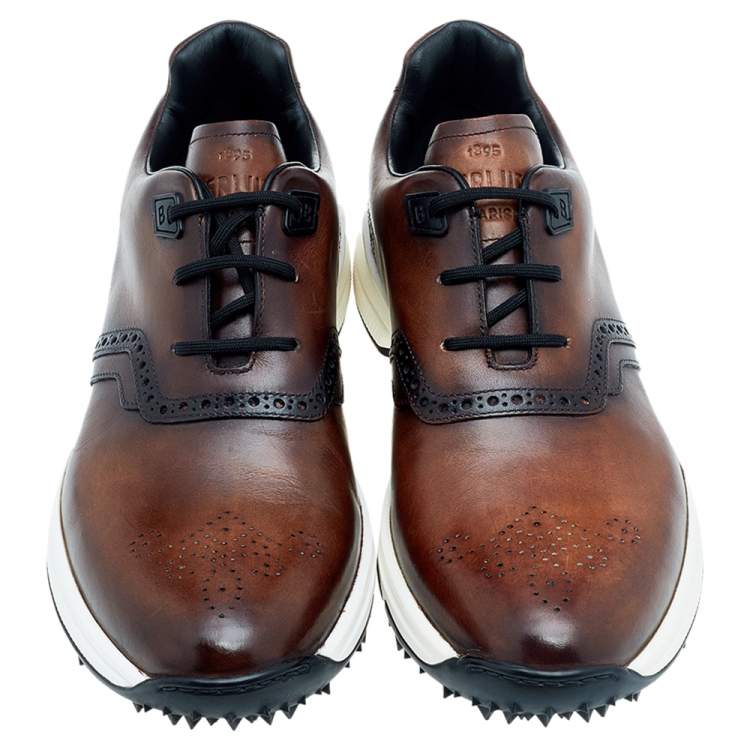 Pre Owned Berluti Brown Leather Golf Brogue Low Top Sneakers Size 42