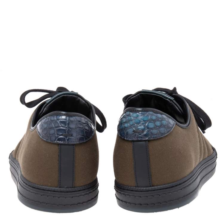 Pre Owned Berluti Black/Green Canvas and Leather Trim Playfield Sneakers Size 44