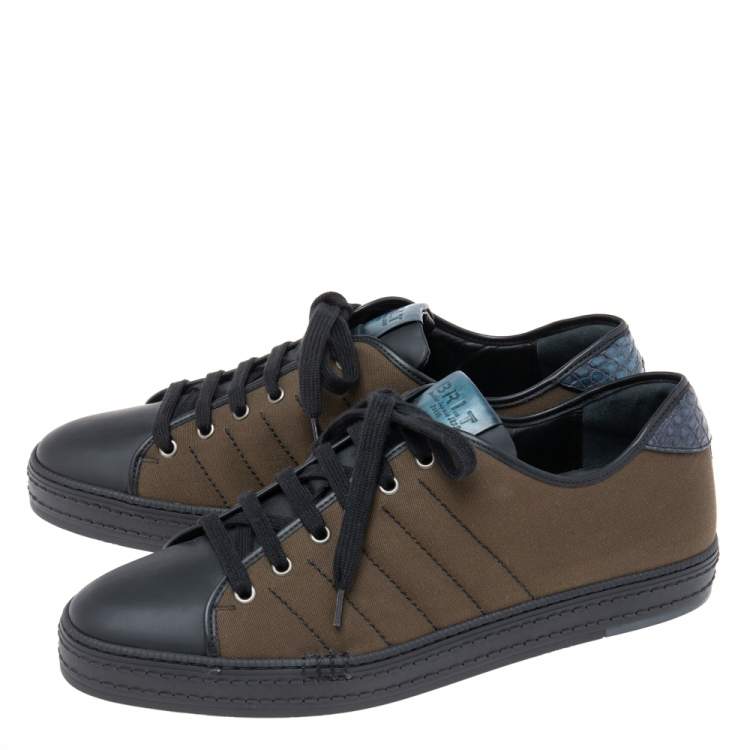 Pre Owned Berluti Black/Green Canvas and Leather Trim Playfield Sneakers Size 44
