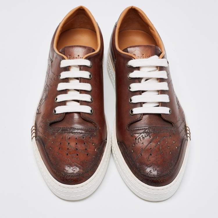 Pre Owned Berluti Brown Ombre Leather Playtime Lace Up Sneakers Size 43