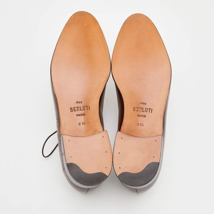 Pre Owned Berluti Brown Leather Alessandro Galet Scritto Lace Up Oxfords Size 43.5
