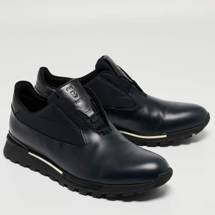 Pre Owned Berluti Navy Blue Leather Fast Track Sneakers Size 43.5