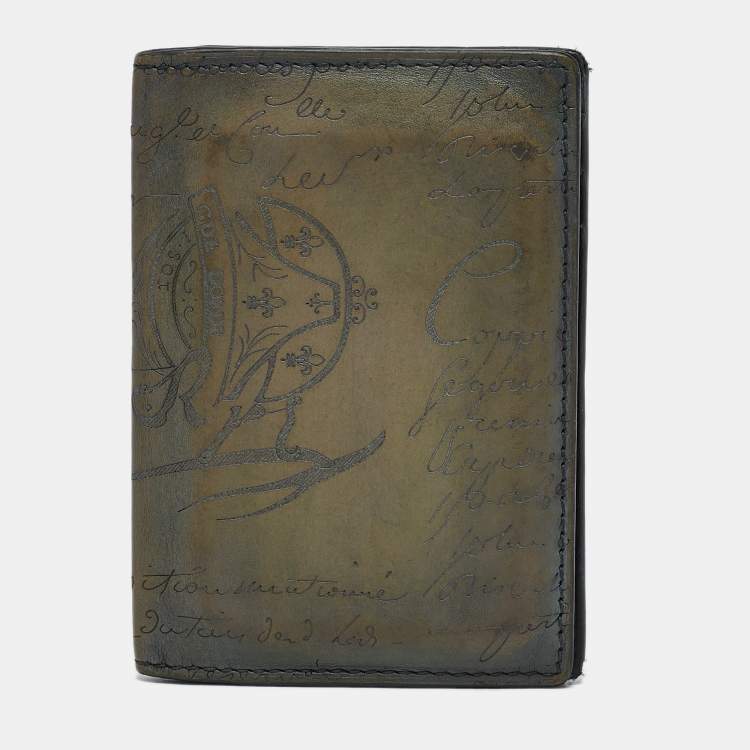 Pre Owned Berluti Olive Green Leather Scritto Card Case