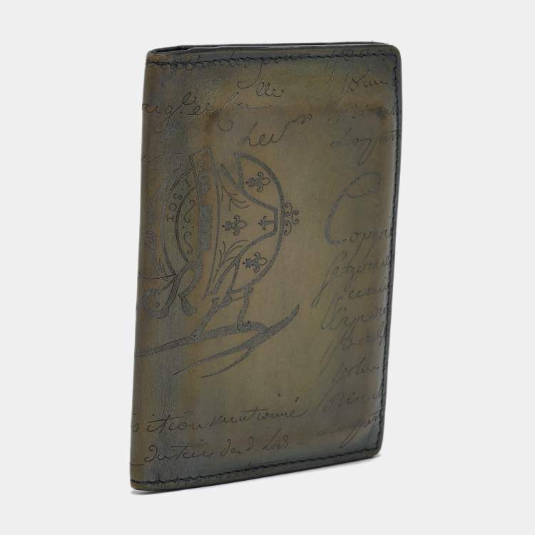 Pre Owned Berluti Olive Green Leather Scritto Card Case