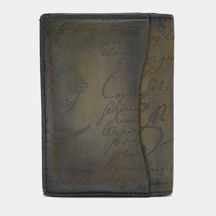 Pre Owned Berluti Olive Green Leather Scritto Card Case