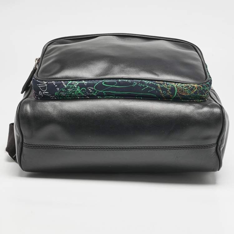 Pre Owned Berluti Black/Multicolor Nylon, Leather and Mesh Printed Backpack