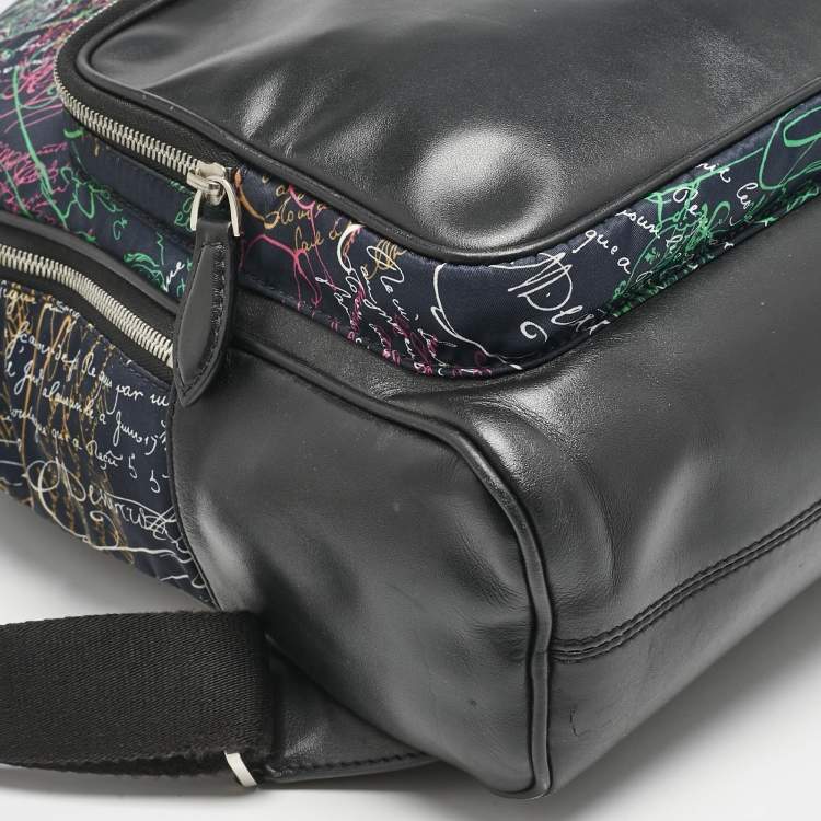 Pre Owned Berluti Black/Multicolor Nylon, Leather and Mesh Printed Backpack