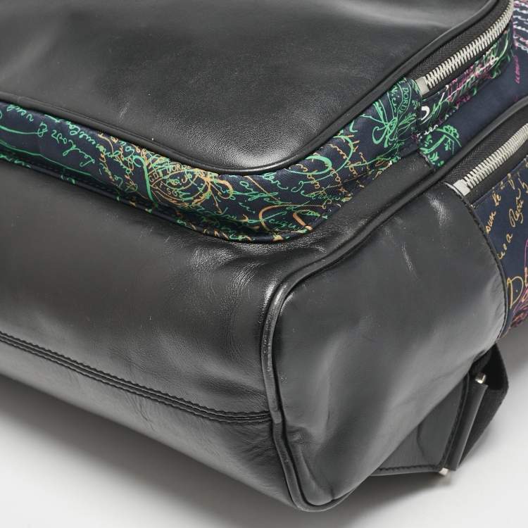 Pre Owned Berluti Black/Multicolor Nylon, Leather and Mesh Printed Backpack