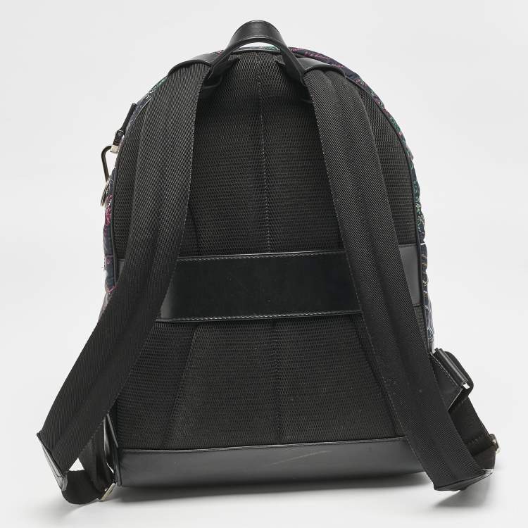 Pre Owned Berluti Black/Multicolor Nylon, Leather and Mesh Printed Backpack