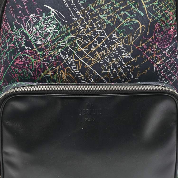 Pre Owned Berluti Black/Multicolor Nylon, Leather and Mesh Printed Backpack