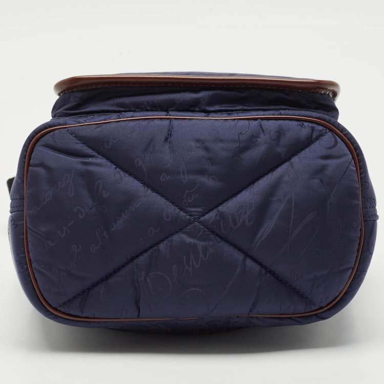 Pre Owned Berluti Navy Blue/Brown Scritto Venezia Nylon and Leather Drawstring Messenger Bag