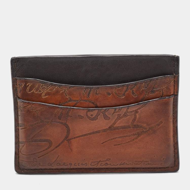 Pre Owned Berluti Brown Leather Bambou Scritto Card Holder