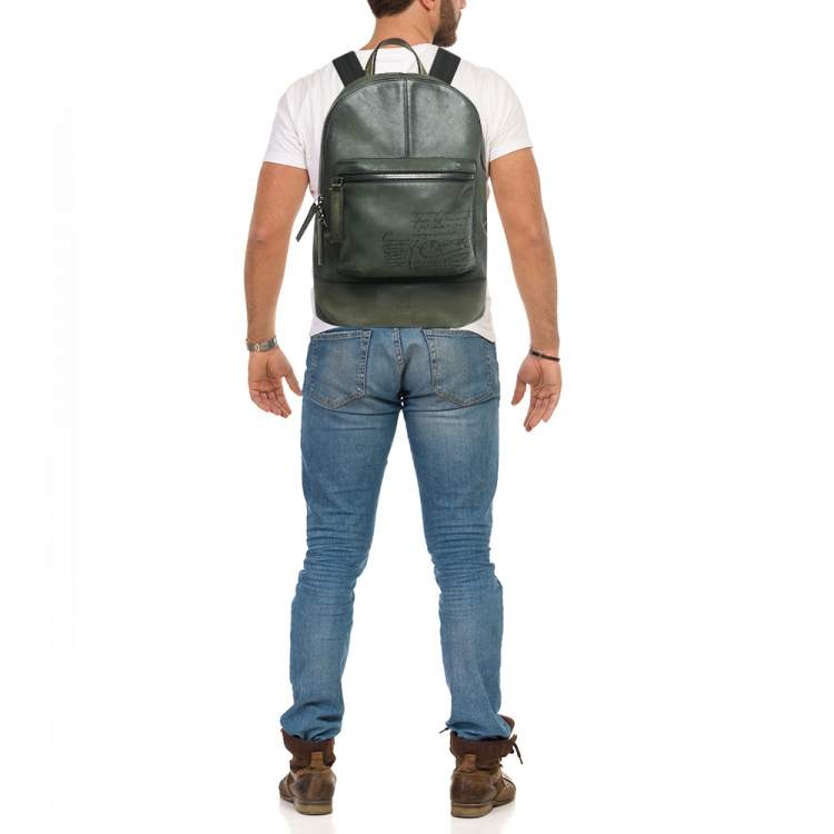 Pre Owned حقيبة ظهر برلوتي جلد سكريتو أخضر حجيم