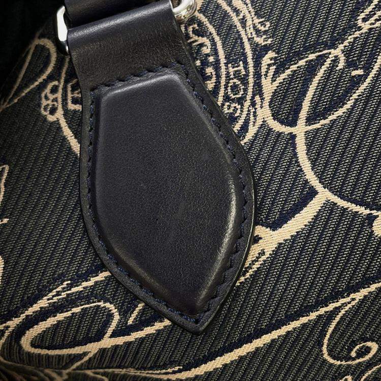 Pre Owned Berluti Calligraphy Tote Bag Green/Navy Leather Canvas