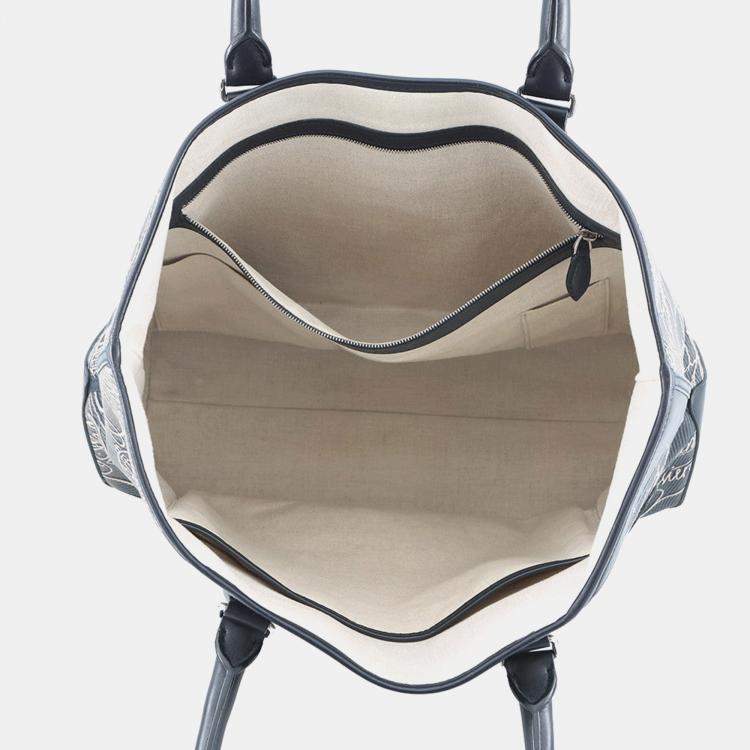 Pre Owned Berluti Calligraphy Tote Bag Green/Navy Leather Canvas