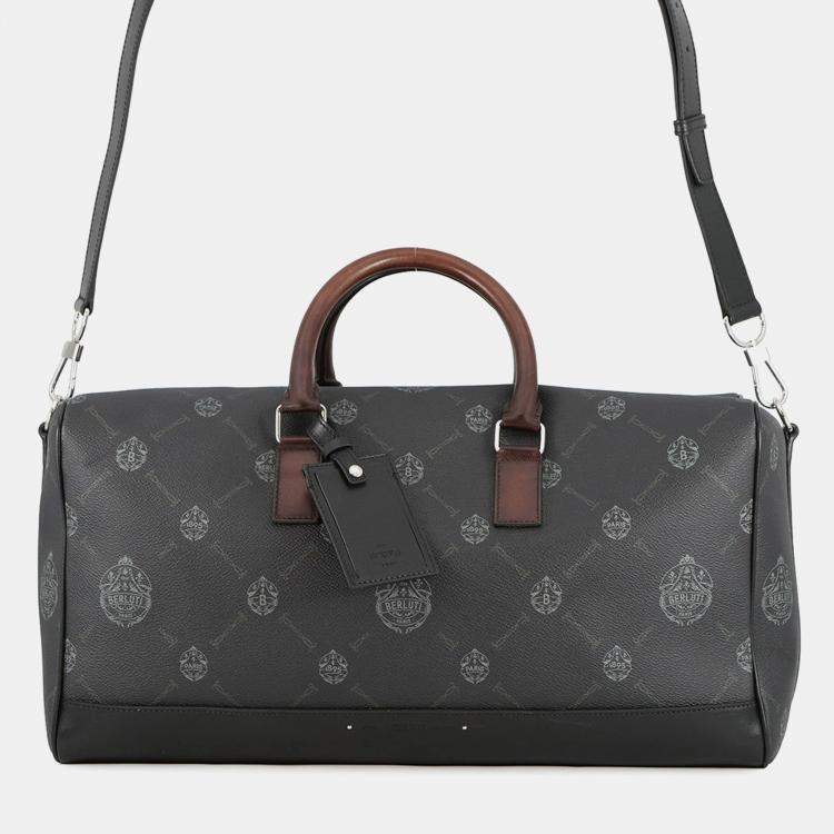 مملوكة مسبقًا حقيبة سفر برلوتي توقيع بطريقتين جلد أسود