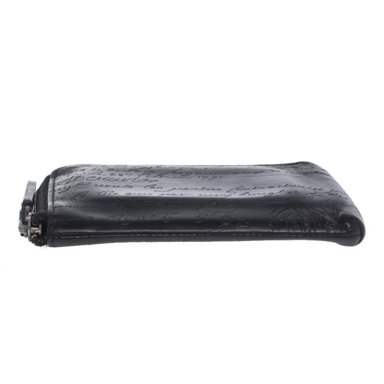Pre Owned Berluti Navy Blue Wapa Scritto Leather Zipped Card Holder
