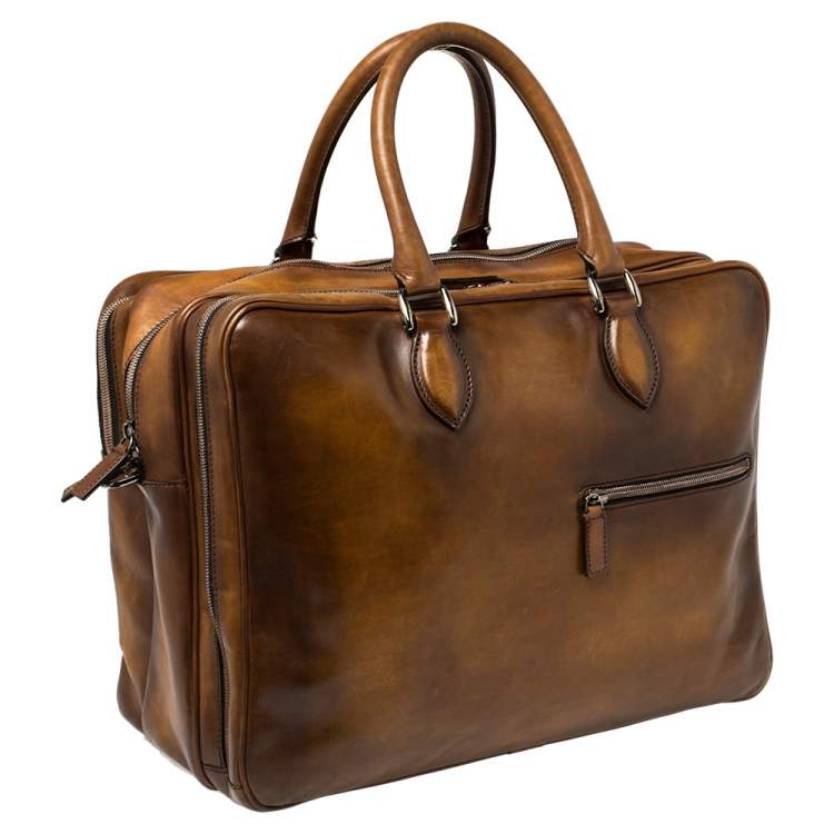 Pre Owned Berluti Brown Venezia Leather Deux Jours Briefcase