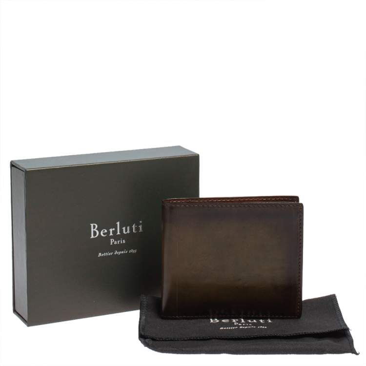 Pre Owned Berluti Brown/Green Leather Makore Bifold Wallet