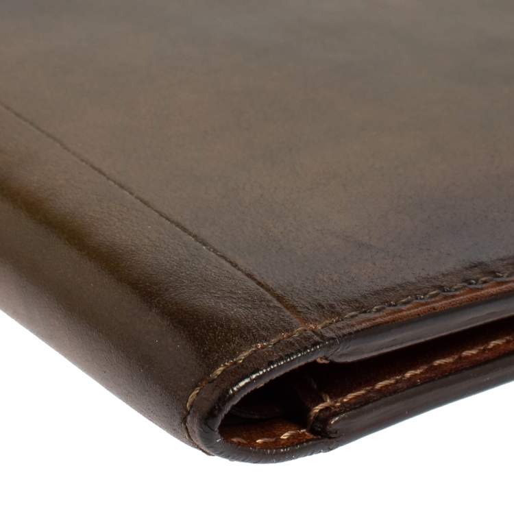 Pre Owned Berluti Brown/Green Leather Makore Bifold Wallet