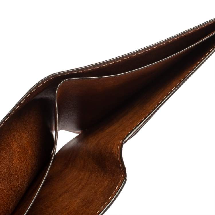 Pre Owned Berluti Brown/Green Leather Makore Bifold Wallet