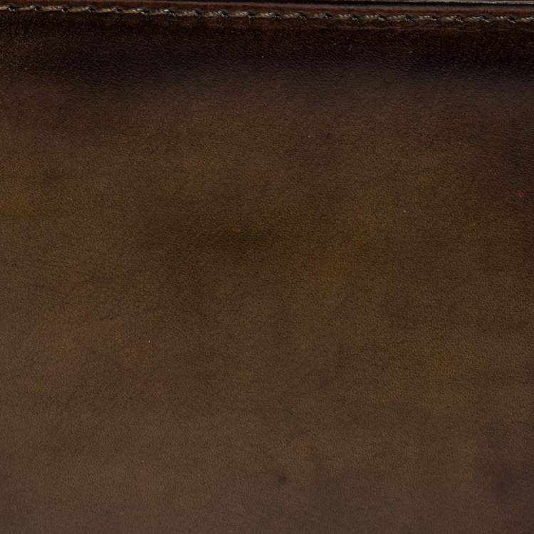 Pre Owned Berluti Brown/Green Leather Makore Bifold Wallet