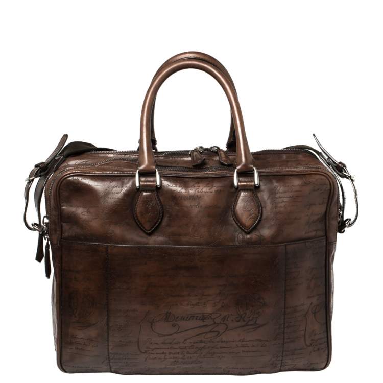 Pre Owned Berluti Mocha Brown Scritto  Leather Briefcase Bag