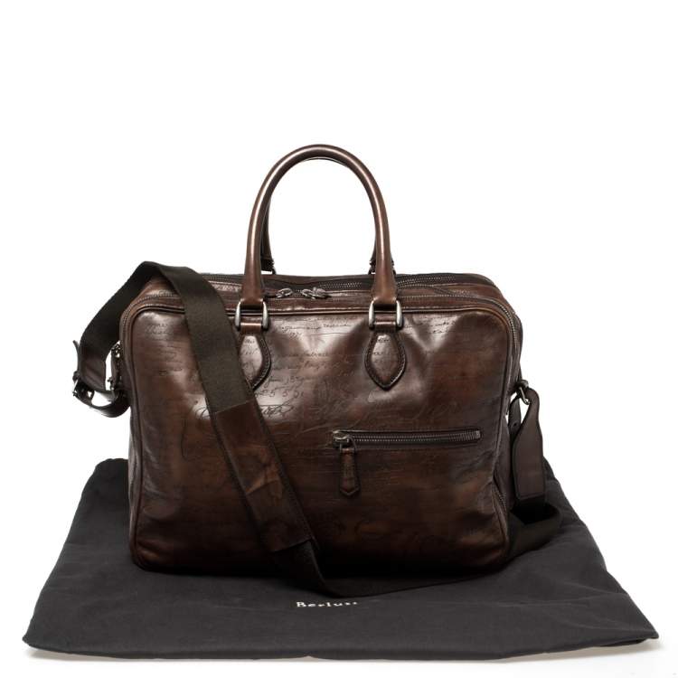 Pre Owned Berluti Mocha Brown Scritto  Leather Briefcase Bag
