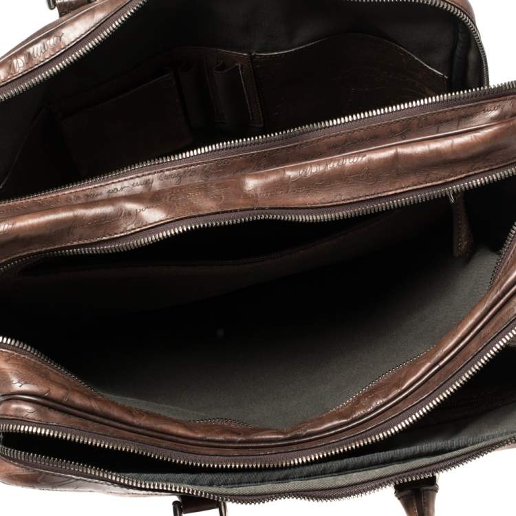 Pre Owned Berluti Mocha Brown Scritto  Leather Briefcase Bag