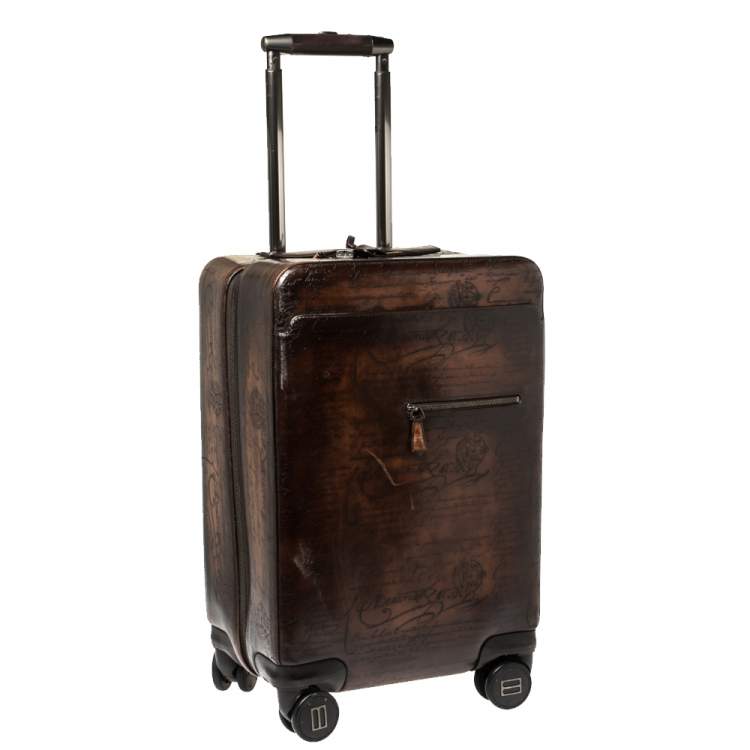 Pre Owned Berluti Caffe Brown Scritto Leather Formula 1004 Rolling Suitcase