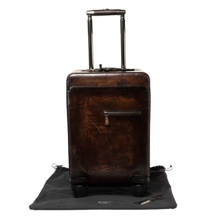 Pre Owned Berluti Caffe Brown Scritto Leather Formula 1004 Rolling Suitcase