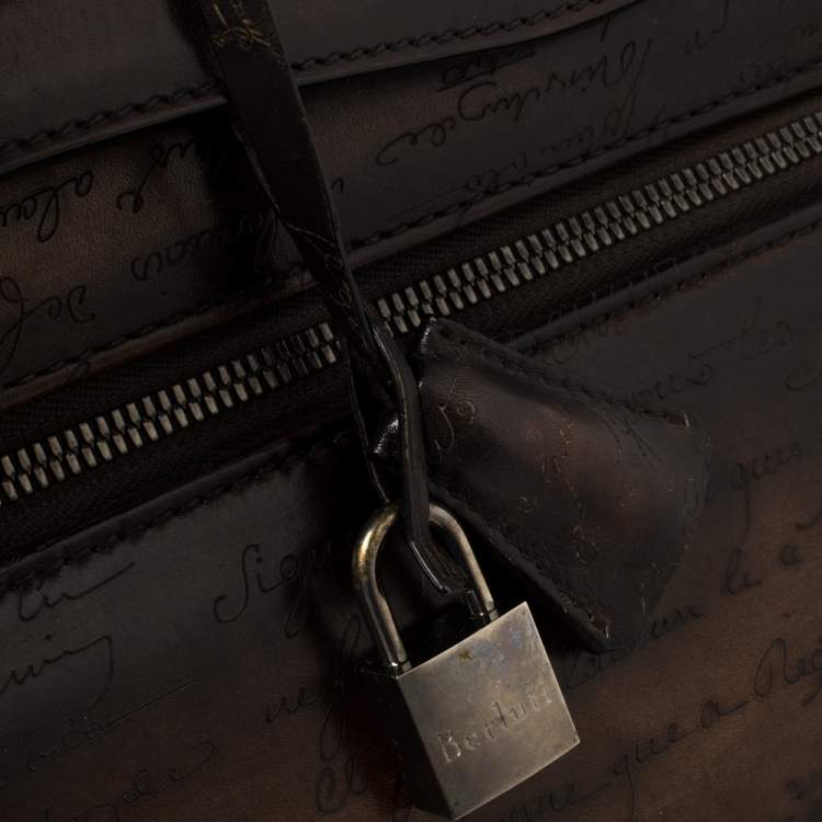 Pre Owned Berluti Caffe Brown Scritto Leather Formula 1004 Rolling Suitcase