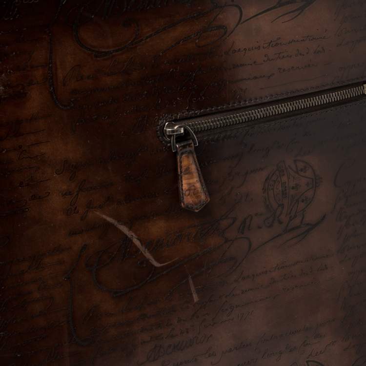 Pre Owned Berluti Caffe Brown Scritto Leather Formula 1004 Rolling Suitcase