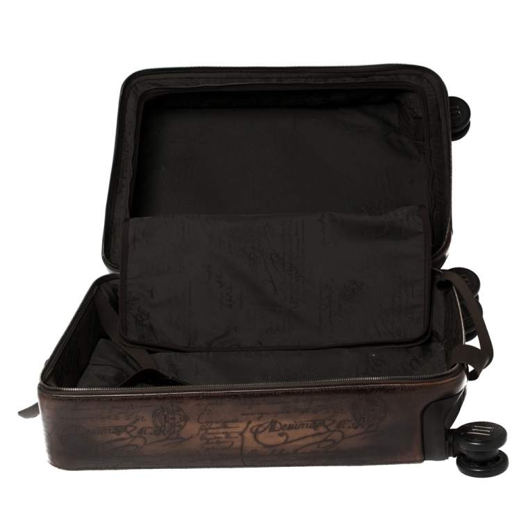 Pre Owned Berluti Caffe Brown Scritto Leather Formula 1004 Rolling Suitcase