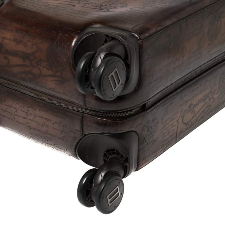 Pre Owned Berluti Caffe Brown Scritto Leather Formula 1004 Rolling Suitcase