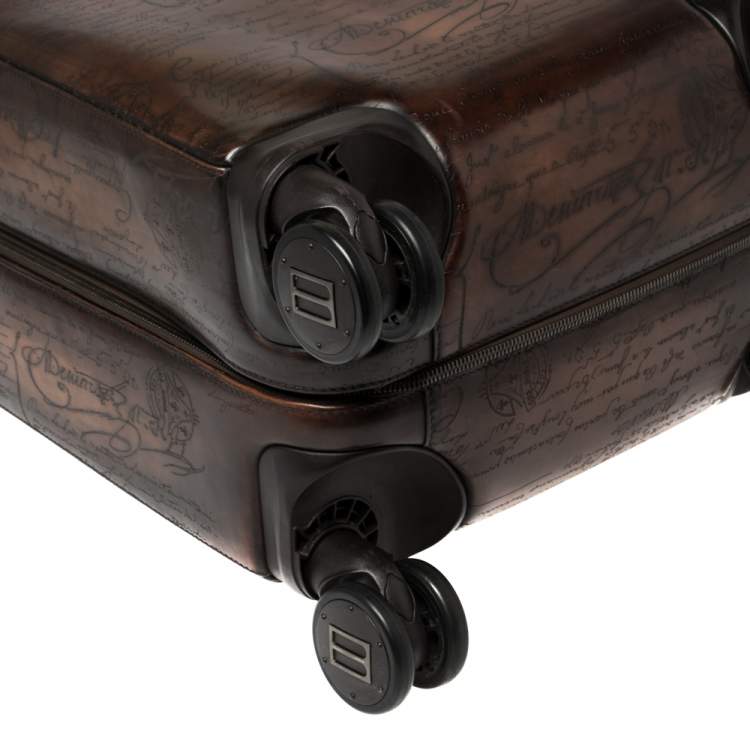 Pre Owned Berluti Caffe Brown Scritto Leather Formula 1004 Rolling Suitcase
