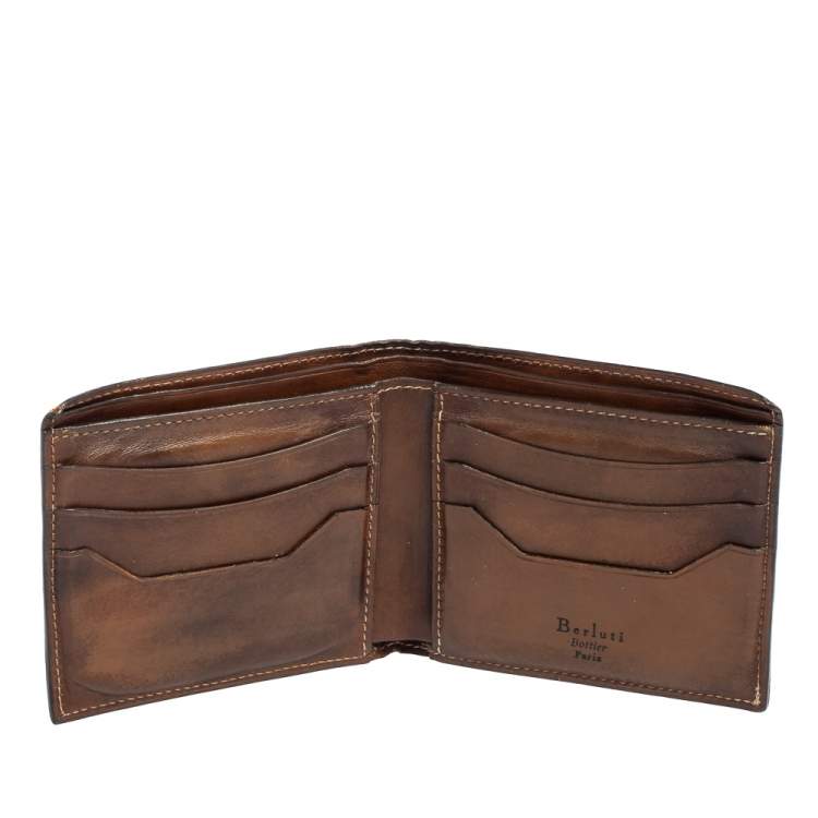 Pre Owned Berluti Tobacco Leather Makore Scritto Bifold Wallet