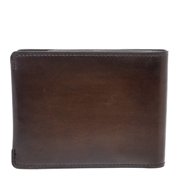 Pre Owned Berluti Dark Brown Scritto Leather Bifold Compact Wallet