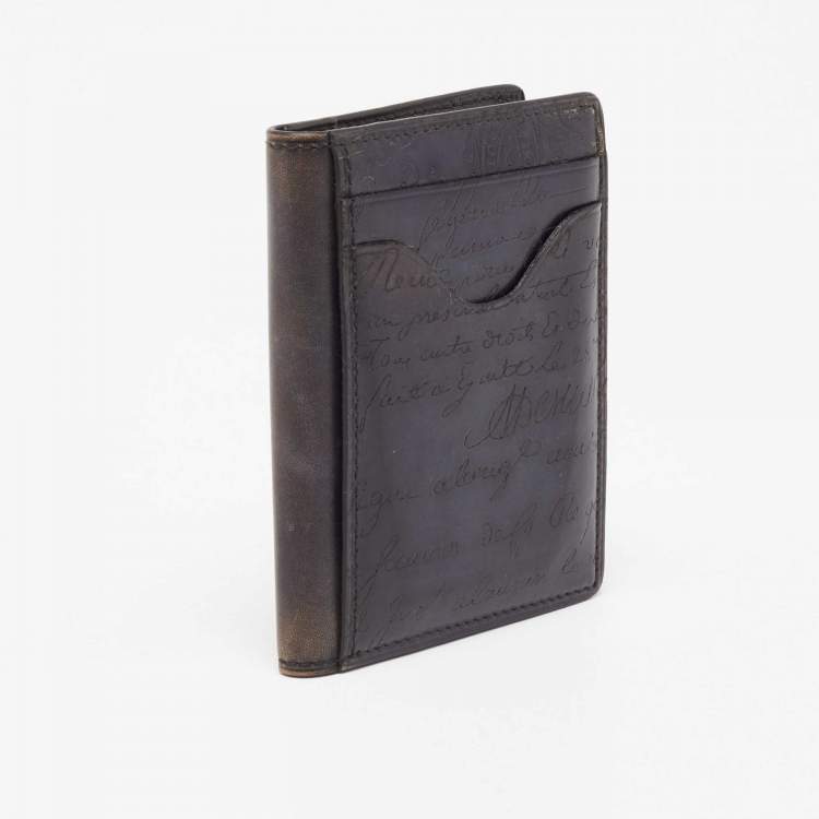 Pre Owned Berluti Blue Scritto Leather Makore Card Holder